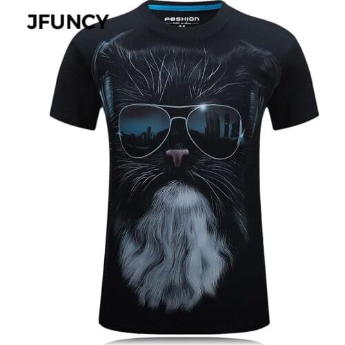 JFUNCY 3D Cat Print Tshirt Men Tees Tops Summer Graphic T Shirts Short Sleeve Male Streetwear Man Casual Cotton Clothes