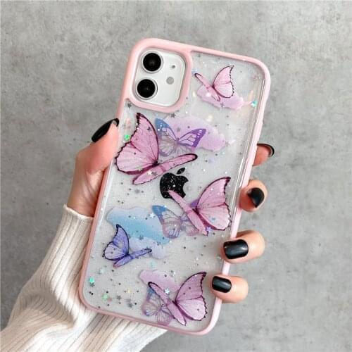 Sequins Butterfly Phone Cases For iPhone 11 Pro Max XR X XS Max 7 8Plus Bling Glitter Clear Case Laser Soft Silicon Cover Capa