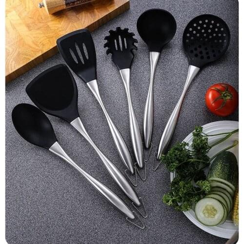 304 Stainless Steel Handle Non Stick Food Grade Gel Spatula Silicone Kitchenware Set Heat Resistant Frying Spoon Noodles Scoop