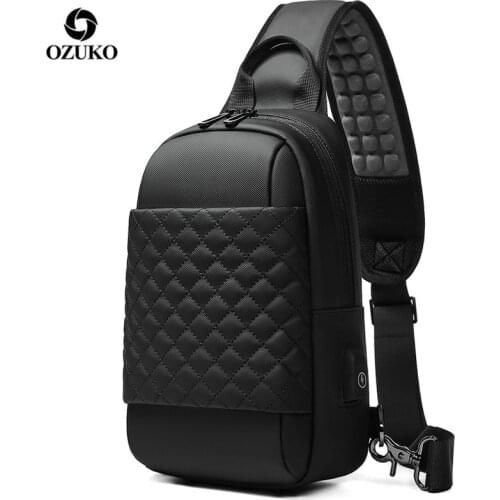 OZUKO Crossbody Bag Waterproof USB Charging Chest Pack for Men Short Trip Mobile Phone Messenger Bag 7.9 inch iPad Sling Bags