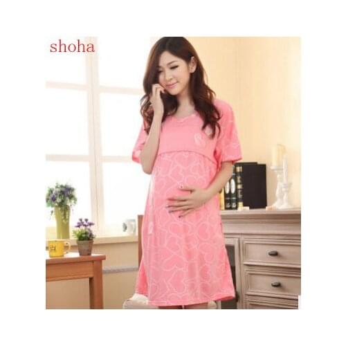 Clothing Summer Nightgown Maternity Dress Month Pregnant Women Maternal Breast feeding Clothing Home Furnishing Feeding Out