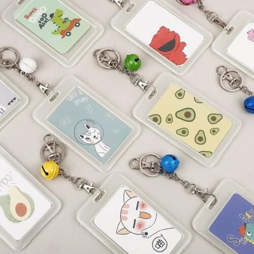 Creative Cartoon Cute Plastic ID Card Credit Card Holder Student Bus Card Holder Lanyard Door Badge Card Holder with Key Ring