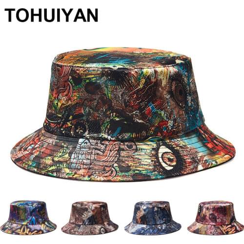 New Graffiti Printed Bucket Hat for Men Foldable Bob Cap Summer Autumn Beach Sun Hats Women Reversible Fisherman Caps Headwear
