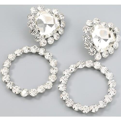 Pauli Manfi Fashion Metal Heart-shaped Glass Round Earrings Womens Creative Popular Dangle Earrings Party Accessories