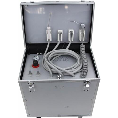 Portable Dental Unit with High and low speed HP Pipe,3 Way Syringe, Oilless Air Compressor, Water bottle, Foot Control