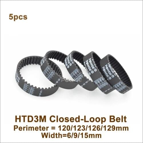 POWGE 5pcs 120 123 126 129 3M Timing Belt W=6/9/15mm T=40/41/42/43 HTD 3M Rubber Closed-Loop Belt 120-3M 123-3M 126-3M 129-3M