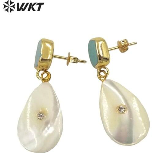 MPE045 Luxury Waterdop Shape Earrings Exquisite Natural White Shell Drop Earring With CZ Paved Wedding Birthday Gift