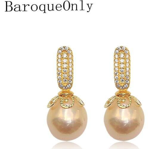 BaroqueOnly Edison pearls 925 Silver LOVELY genuine freshwater pearls stud earrings diamond earrings super shining EF