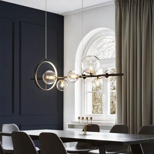 American Glass Bubble Chandelier Light AC220V G9 LED Living Room Black Chandeliers Lamp for Dining Room Bar Hanging Lamps