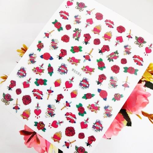 Passionate Rose Flower Dagger Nail Sticker Art Slider Foil Design True Love Nails Decoraciones Self Adhesive Manicure Accesorios