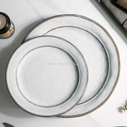 Japanese Ceramic Tableware Under Glaze Color Plates Dishes Procelain Round Salad Saucer Dishes Rice Soup Bowls