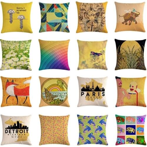 Bright Yellow Elephant Throw Pillow Cover Fox Paris Printing Cushion Cover Car Sofa Home Office Decoration 45x45cm Pillow