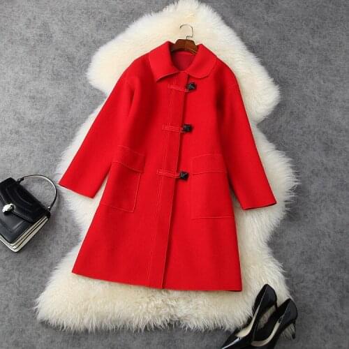 European and American womens wear 2020 winter new style Long sleeve lapel single breasted Fashionable red wool coat