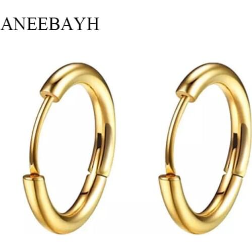 ANEEBAYH Trendy 316L Stainless Steel Ear Buckle For Women Minimlaist Small Steel Thin Hoop Earrings bijoux 2021 Gift