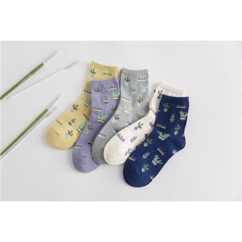 100pairs/lot fedex fast Spring Summer Women Girl Plant Cactus Pattern Cute Cotton Socks Female Casual Warm Soft socks