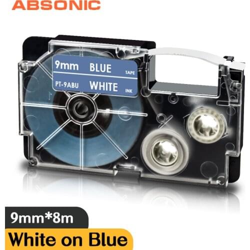 1PK 9mm*8m XR-9ABU White on Blue Label Tape Compatible For Casio KL60 KL100 KL120 KL750 KL780 KL820 KL7000 KL-7200 Label Printer