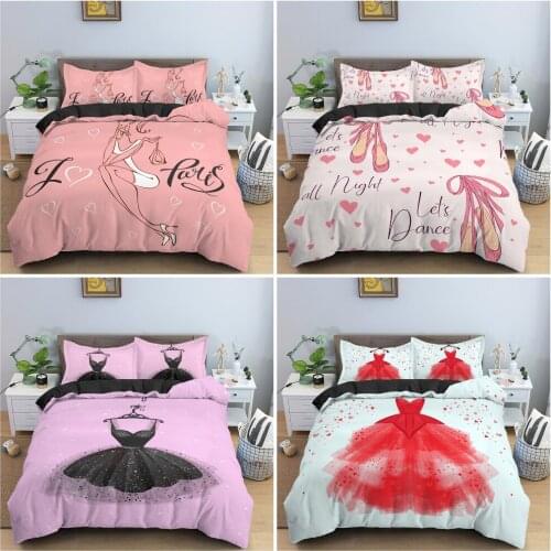 Cartoon Fashion Model Pattern Duvet Cover Bedding Set Beautiful Dress Pink Bedclothes For Girls Bedroom King Queen Twin 2/3PCS