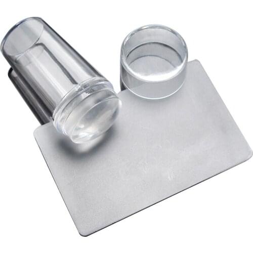 2016 Unique New Design Pure Clear Jelly Silicone Nail Art Stamper Scraper with Cap Transparent 2.8cm Nail Stamp Stamping Tools