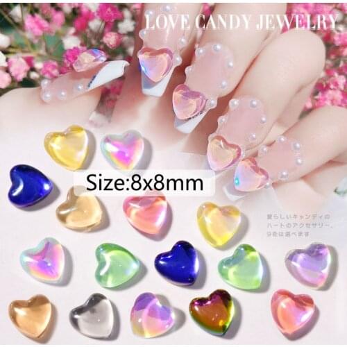 30/100Pcs Nail Rhinstones 8mm Heart Mocha Color Stones Gems For Nail Art Decoration Manicure Tips Strass Nail Art Accessory