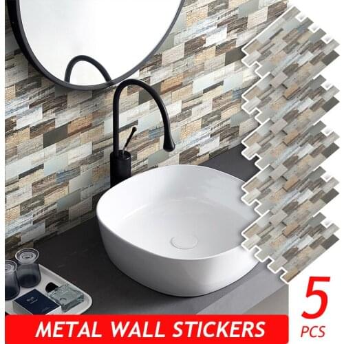 5PCS 30X30CM Metal Wall Stickers Panel Self-adhesive Home Decor Panel for Kitchen Bathroom Living Room Waterproof Fireproof PVC