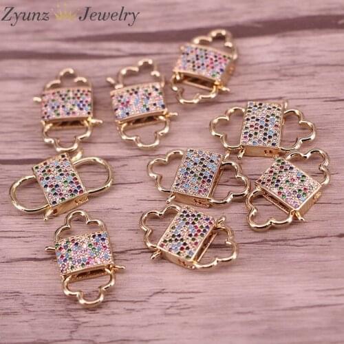 5PCS, Gold Color DIY Jewelry Clasps For Jewelry Making End Connectors Charm Rainbow CZ Clasps Lock Carabiner Jewelry Components