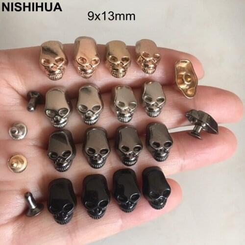 50 sets -Metal Skull Head Rivet Studs For Costume Decoration,9x13mm Gold Silver Black,Punk Rock Rivet Spike Belt Leather Craft A
