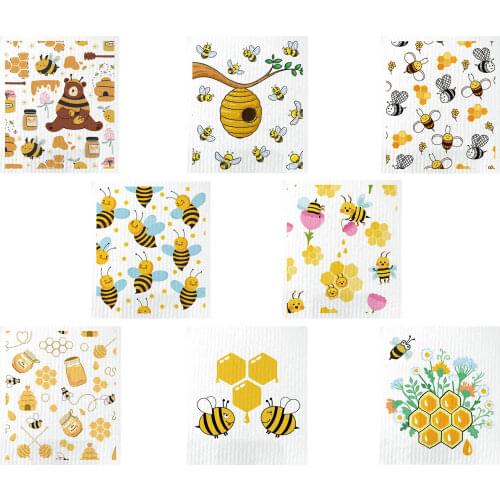 8Pcs Cartoon Kitchen Towel Anti-Grease Wiping Rag Dishcloth Super Absorbent Wood Pulp Cotton Cleaning Cloth Household Dishrag