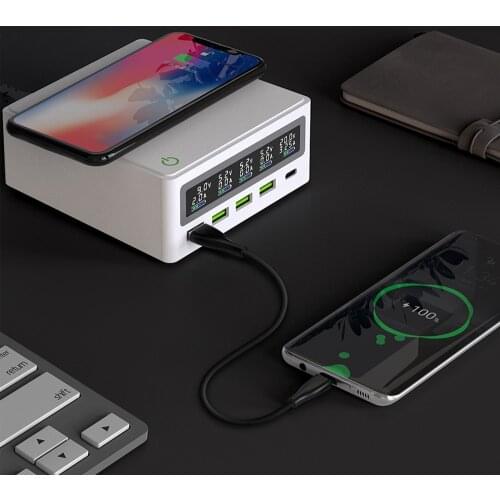 ILEPO 110W Qi Wireless Charger For iPhone12 11 Plus 65W Fast Charger for MacBook Pro Laptop QC3.0 4.0 USBA USB C Charger Station