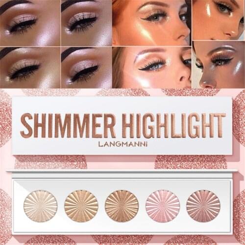 Shimmer Face Makeup 5 Color Highlighter Powder Glitter Palette Makeup Glow Face Contour Shimmer Illuminator Highlight Cosmetics