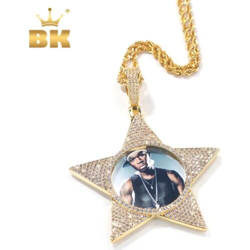 The Bling King New Star Shape Memory Gifts Round Photo Pendant Necklace Gold Punk Style Jewelry Fashion Christmas Gift