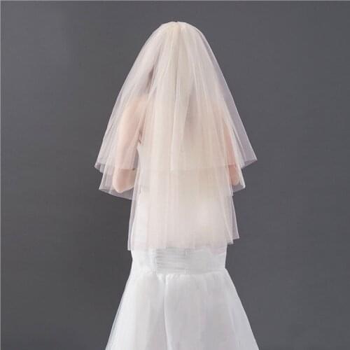 Champagne Women Veils Cut Edge Simple Bride Wedding Photo Veil Blusher 2 Layers Short Velos De Novia Accessorie Mariage In Stock