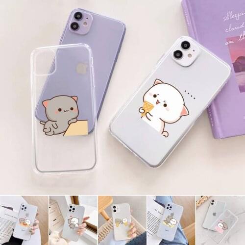 Peach cat Phone Case For iphone 12 11 mini x xs xr pro max 8 7 6s 6 5 5s 5c se plus Transparent soft
