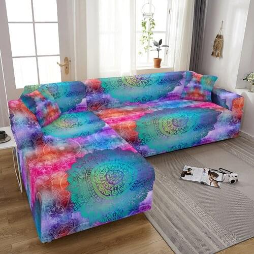 L Shaped Corner Sofa Cover Mandala Sofa Slipcover Elastic Sofa Covers For Living Room Sectional Couch Cover Sofa Chaise Lounge