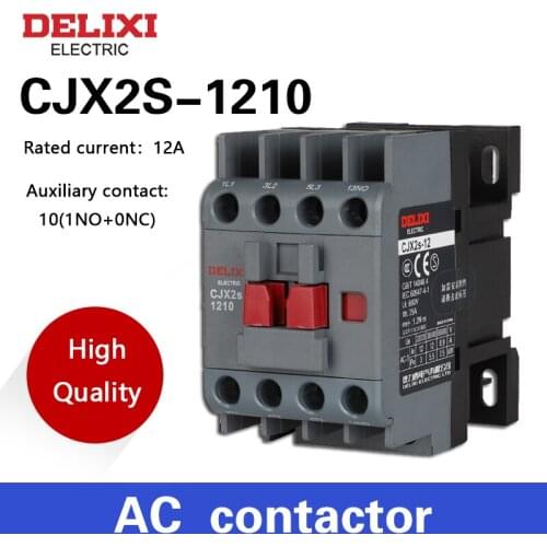 DELIXI CJX2 LC1 CJX2s-1210 AC Contactor 12A 3 Poles NO Coil Voltage 24V 36V 110V 220V 380V 50/60Hz Din Rail Mounted