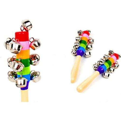 Baby wooden colorful handbell wooden rainbow rattle baby early childhood education toys for toddlers wooden baby toys