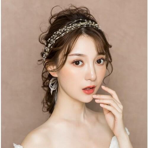 Elegant Bridal Headdress Alloy Millet Crystal Beads Chain Multi-Stand Headband for Wedding Perform Studio Prop O634
