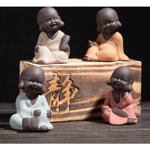 1PC Purple Clay Tea Pet Ornaments Monk Small Buddha Statue Monk Figurine Home Club Geomantic Decoration Tea Pet Ornaments Monk