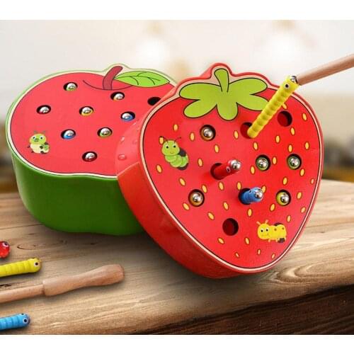 Funny Fruit Shape Wooden Magnetic Catch Worms Parents and children Game Interactive Kids Gift Early Childhood Educational Toys