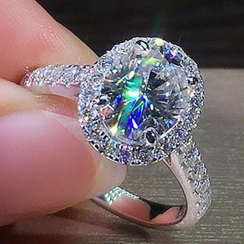 18K AU750 White Gold Women Wedding Anniversary Engagement Party Ring 1 2 3 4 5 Carat Oval Moissanite Diamond Ring Classic Trendy