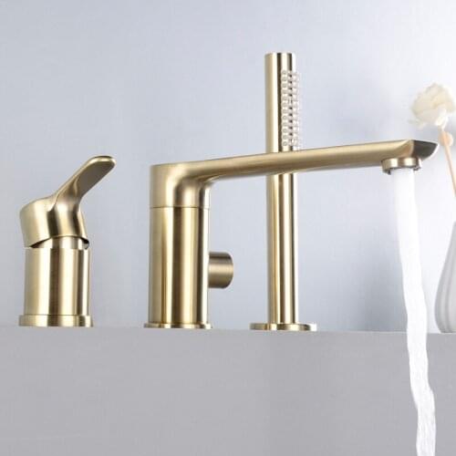 Brushed gold brass Bathtub faucet top quality Rotatable bathroom shower faucet 3 holes cold and hot water Bathtub faucet tap