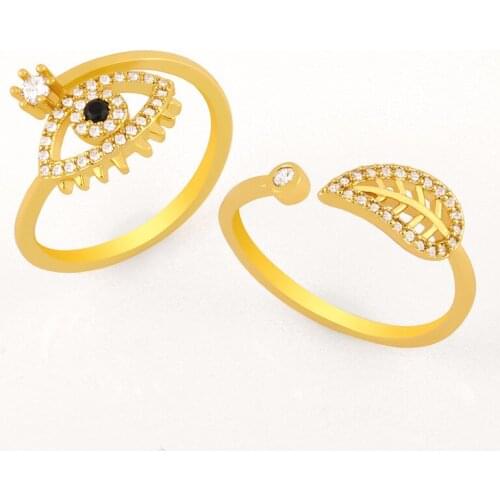 Fashion Devils Eye Ring Micro-inlaid Zircon Geometric Leaf Open Ring Simple Trend Charm Exquisite Ladies Jewelry