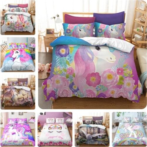 Cartoon Unicorn Bedding Set Cute Duvet Cover Set For Kids Children Quilt Cover Set Queen King Size