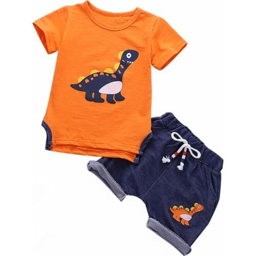 2018 Summer New Children Clothing Set Cotton Cute Cartoon Dinosaur Short-Sleeved Shorts Suit 0-3 Y Boy Girls Clothes Suit