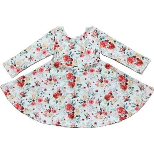 Girlymax Fall/winter Baby Girls Chlidren Clothes Milk Silk Ruffles Twirl Dress Knee Length White Floral Flower Kids Clothing