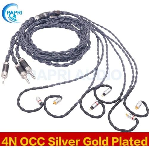 PAPRI 2.5/3.5MM/4.4MM 4N OCC Silver+Gold Plated(5Mil) Balanced Earphone Cable For SE846 535 MMCX 0.78mm Headphone Upgrade Cables
