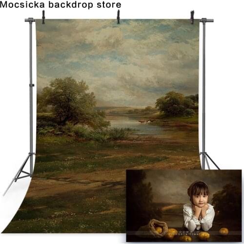 Riverside scenery backdrop for photography vintage oil painting background for photo studio farm newborn portrait photo shoot