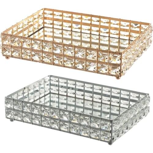 Make up Tray Crystal Cosmetic Organizer Tray for Wedding Home Vanity Decorating Fruit Cake Candle Candy Jewelry Tray