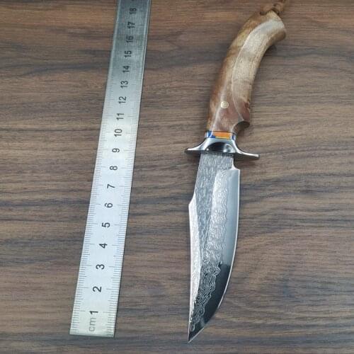 New Arrival Damascus Steel Straight Knife White Shadow Wooden Handle Fixed Blade Knife Camping Knife Outdoor Tool Tactical Knife