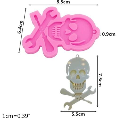 Q39C Shiny Skull Wrench Epoxy Resin Mold Keychain Pendant Silicone Mould DIY Crafts Jewelry Necklace Earrings Clay Polymer Tools