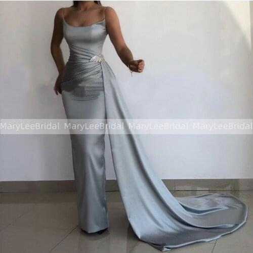 Silver Grey Mermaid Evening Dresses With Rhinestons Ribbon Designer Spaghetti Strap Women Long Long Formal Evening Dress Party